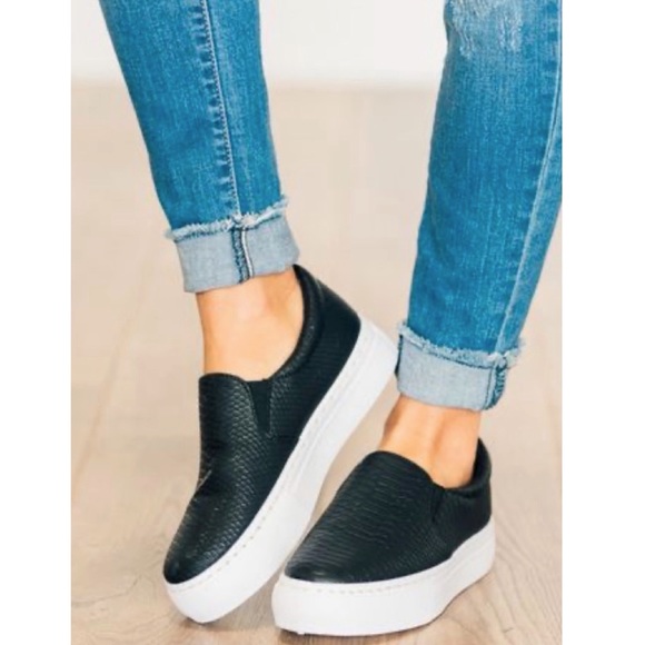 Shoes - Black Snake Print Embossed Slip On Sneakers